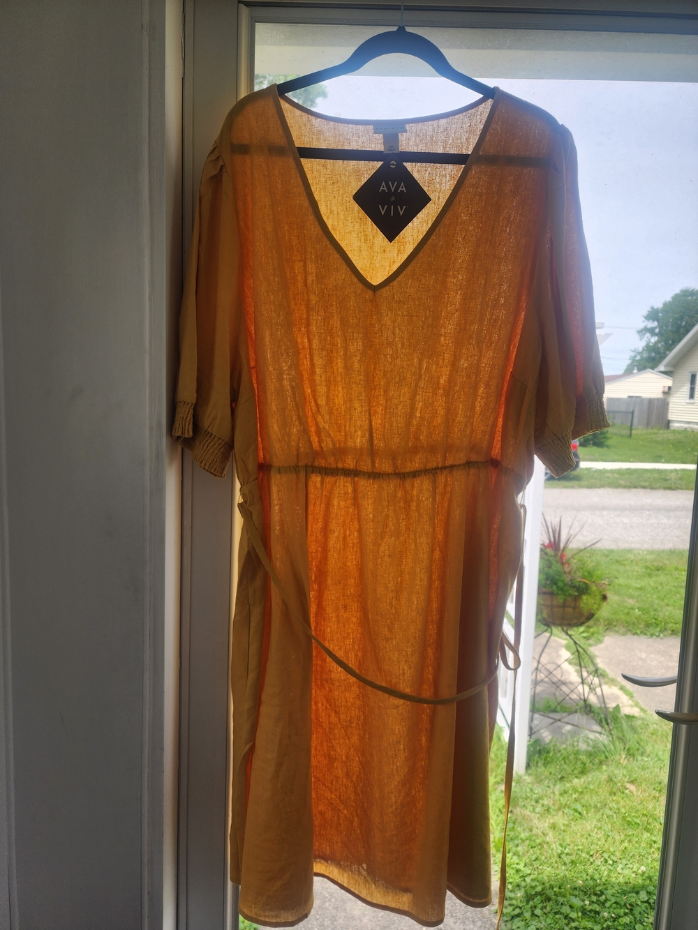 AVA VIV Lightweight Gold-Tan V-Neck Dress
